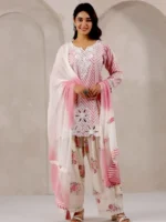 English pink colour lehriya printed farsi suit set