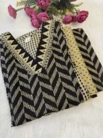 Black and cream color cotton ikkat printed suit