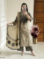 Black and cream color cotton ikkat printed suit