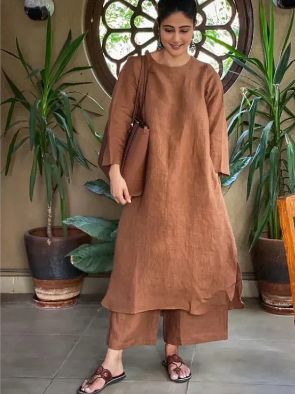 Women's Cotton Kurta pant sets - Brown