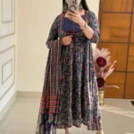 Blue color azrakh print cotton anarkali suit set
