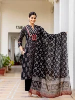 Black color cotton bagru print suit set