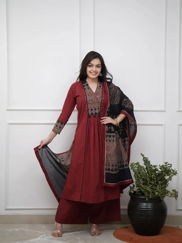 Beautiful Cotton Kurti and Pant Paired with Dupatta
