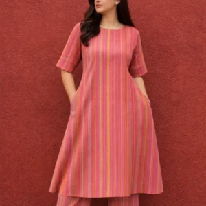 Multicolor Vertical Stripe Coord Set for Women