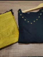 Black And Yellow Trendy Design Cotton Kurta & yello Pant Set