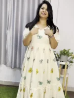 Cotton Middie Dress with Puff Sleeves
