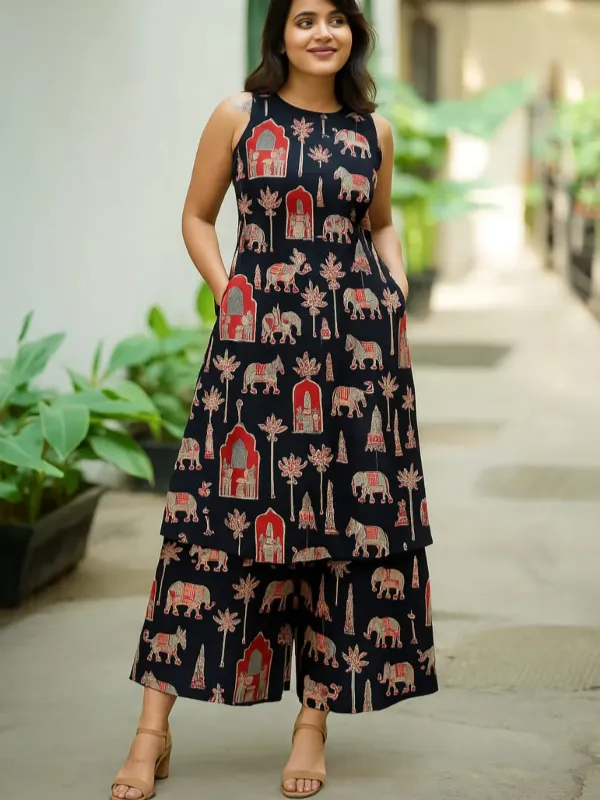 Cotton Printed Kurti and Palazzo Set