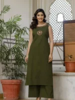Malachite Green Traditional Cotton kurta with pant