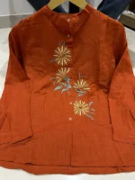 Brownish Orange Embroidered Cotton C0-ord