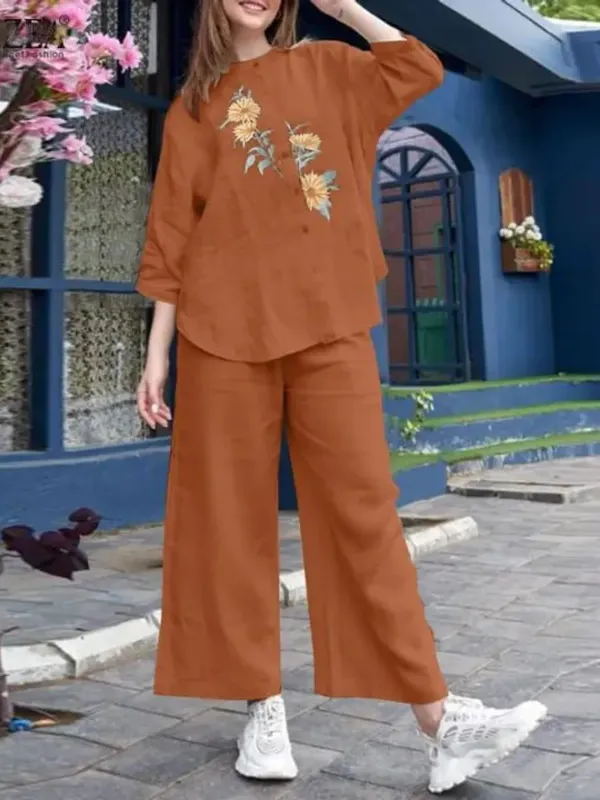 Brownish Orange Embroidered Cotton C0-ord Brownish Orange Embroidered Cotton C0-ord