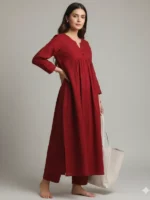 Elegant Maroon A-Line Kurta with Matching Pants -Cotton Comfort Wear