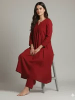 Elegant Maroon A-Line Kurta with Matching Pants -Cotton Comfort Wear