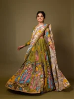 Green Kalmkari Lehenga Set