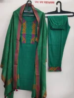 Green Cotton SSlub Handloom Kurta Pant with Dupatta Set