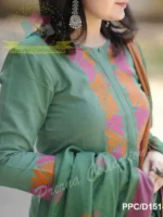 Green Cotton SSlub Handloom Kurta Pant with Dupatta Set