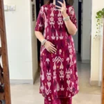 Marron color ikkat printed cotton co ord set