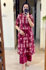 Marron color ikkat printed cotton co ord set