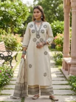 Ivory color cotton embroidery suit set