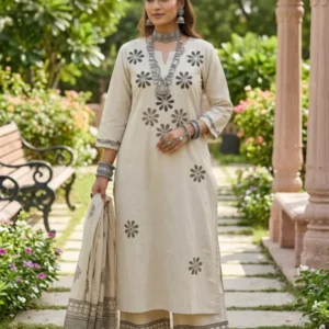 Ivory color cotton embroidery suit set