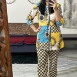 Art silk multi print yellow co ord set