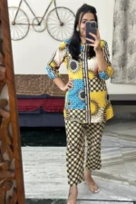 Art silk multi print yellow co ord set