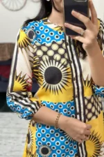 Art silk multi print yellow co ord set