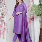 Lavender Elegance Rayon Embroidered Kurti Pant Dupatta Set