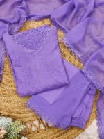 Lavender Georgette Chikankari Embroidery Kurta With Pant & Dupatta