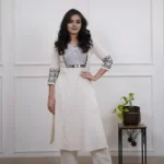 Off White Embroidered Cotton Kurta and Pant Set