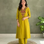 Rose Embroidered Yellow Kurta Set