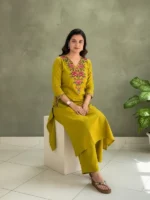 Rose Embroidered Yellow Kurta Set