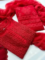 Red Color Chikankari Kurti Set With Dupatta