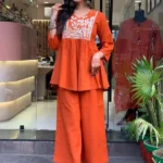 Rusty Red Embroidered Cotton Co Ord Set