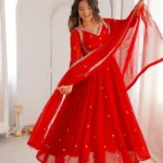 Red Embroidered Anarkali Suit Set with Dupatta