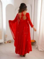 Red Embroidered Anarkali Suit Set with Dupatta