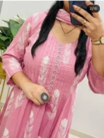 Pink Block Ikat Print Kurta Set with Dupatta