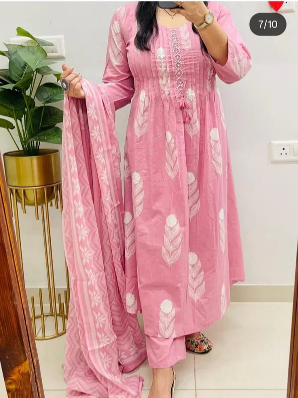 Pink Block Ikat Print Kurta Set with Dupatta