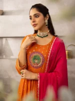 Rust Peacock Motif Laado Kurta Set