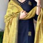 Black And Yellow Trendy Design Cotton Kurta & yello Pant Set