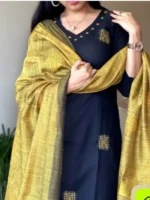 Black And Yellow Trendy Design Cotton Kurta & yello Pant Set