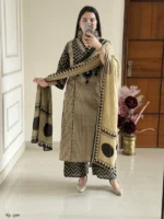 Black and cream color cotton ikkat printed suit