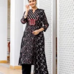 Black color cotton bagru print suit set