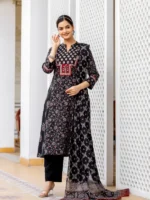 Black color cotton bagru print suit set