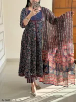 Blue color azrakh print cotton anarkali suit set