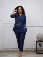 Blue classy decent sober pc summers special cord set in fabric cotton