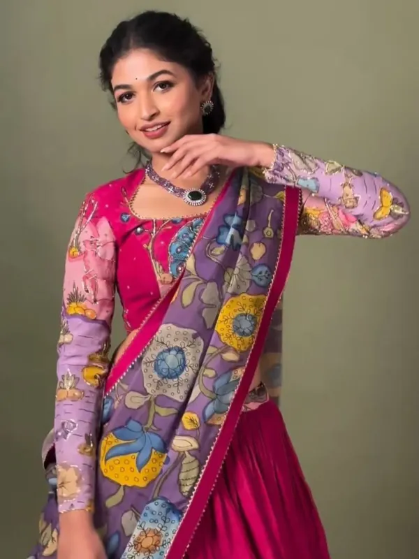 Kalamkari Print With Hand Work Fully Stiched Printed Lehenga Choli