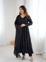Black Sequined Anarkali Suit Set with Dupatta – Elegant Party & Festive Wear