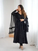 Black Sequined Anarkali Suit Set with Dupatta – Elegant Party & Festive Wear