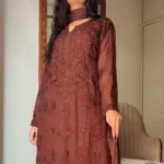 Chikirpolo hand embroidery cotton kurta brown in color beautiful