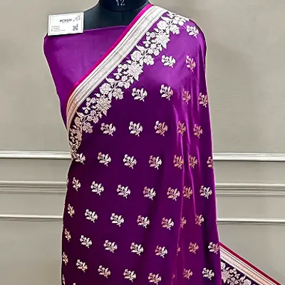 mohsin textile purple saree (1) Purple zari katan silk saree - Image 1